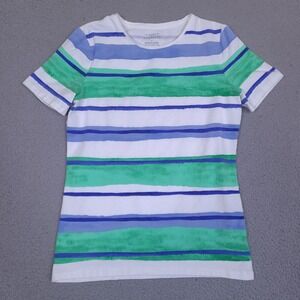 Talbots The Talbots Tee T Shirt Womens Small White Blue Green Striped Top